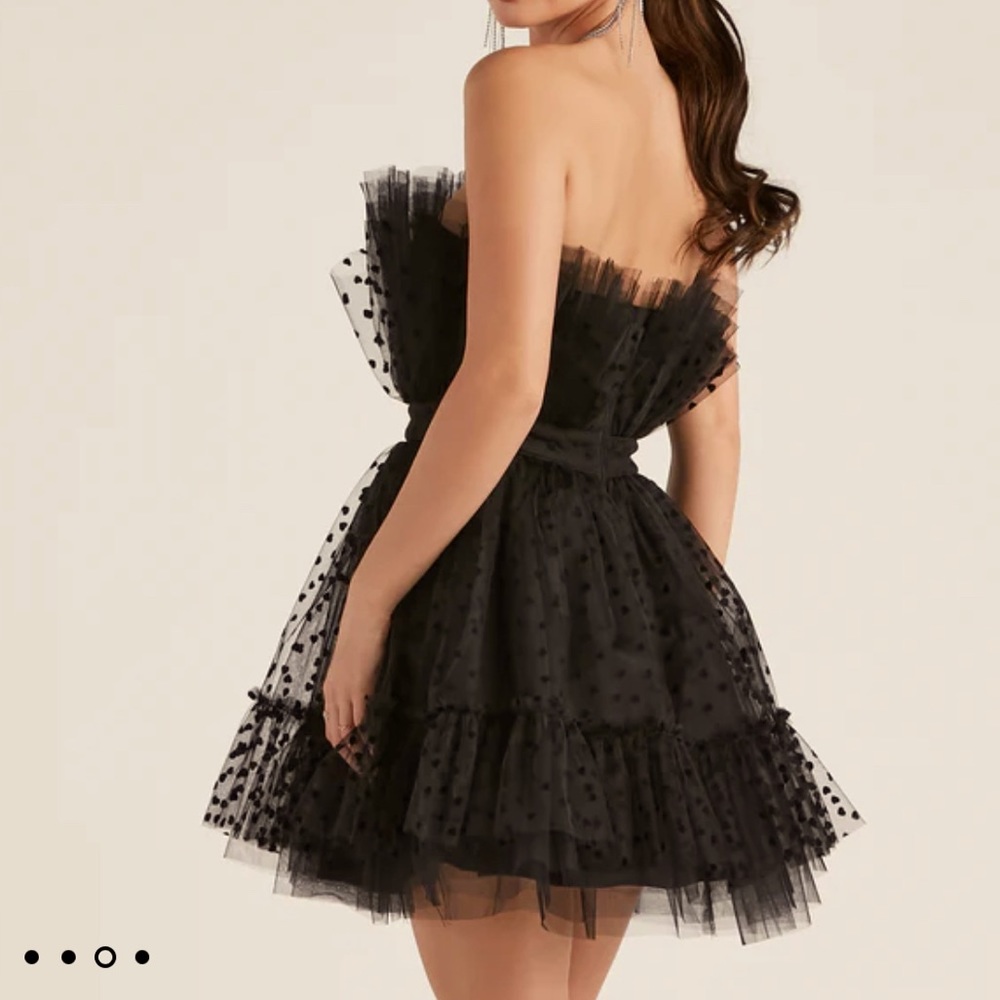 Strapless Black Polka Dot Tulle Mini Dress
